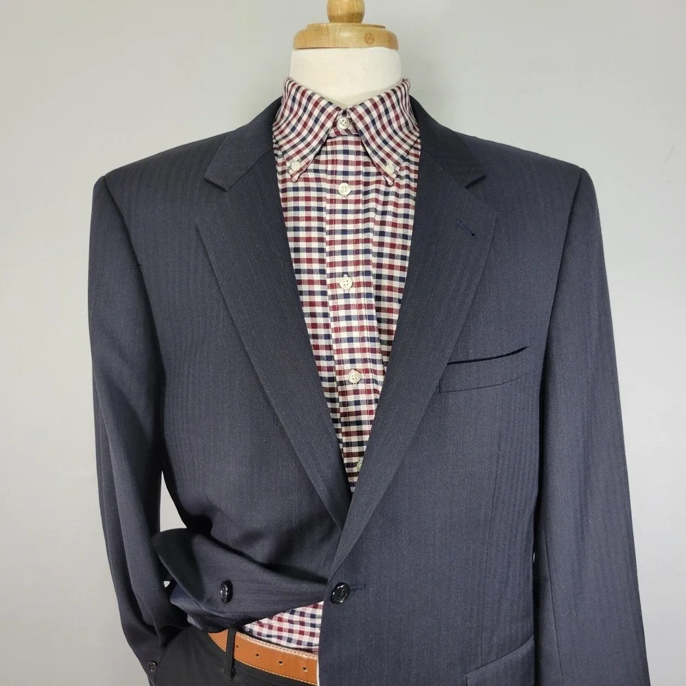 JOS A BANK Men's Sport‎ Coat Blazer Two Button Navy Herringbone Wool Size 46R